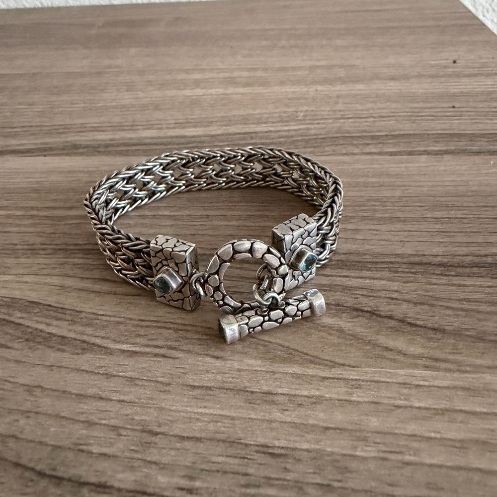 Blue Topaz Sterling Silver Braided Bracelet Vintage Solid 8”  Super Rare